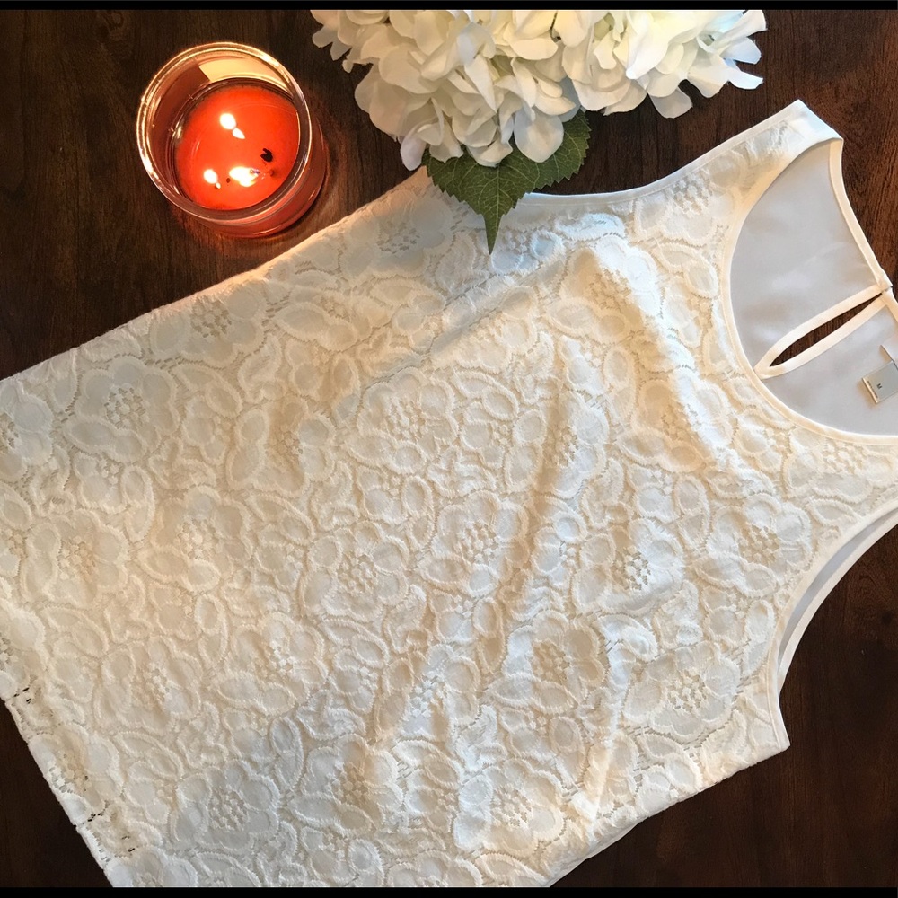 Off White Loft Sleeveless Lace Blouse